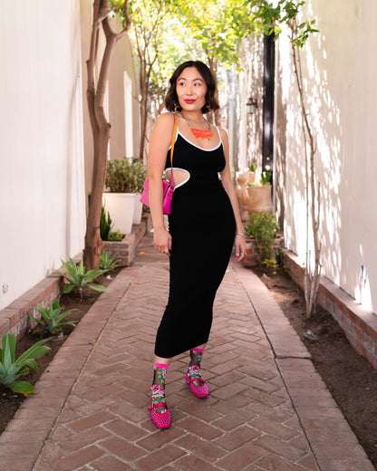 English Rose Black Sheer Crew Sock