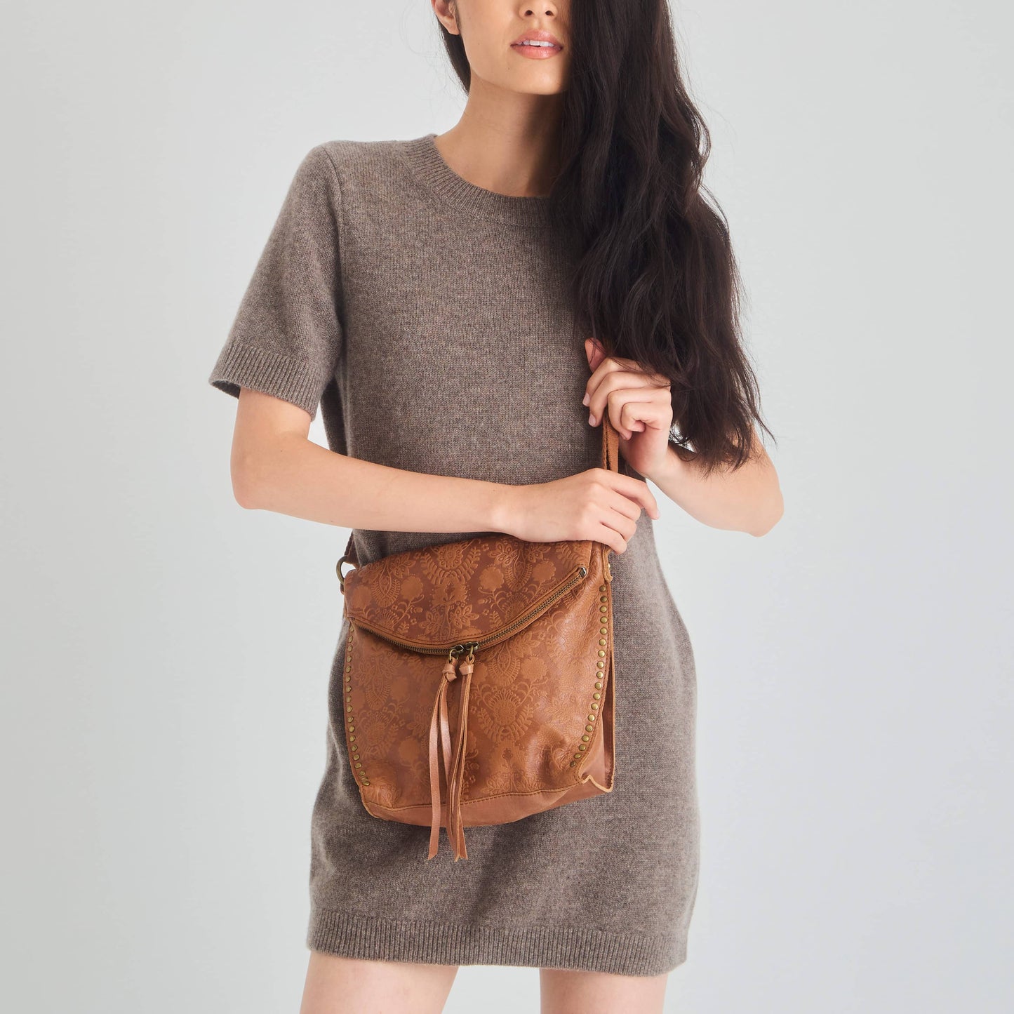 Silverlake Flap Crossbody - Leather - Tobacco Floral Embossed