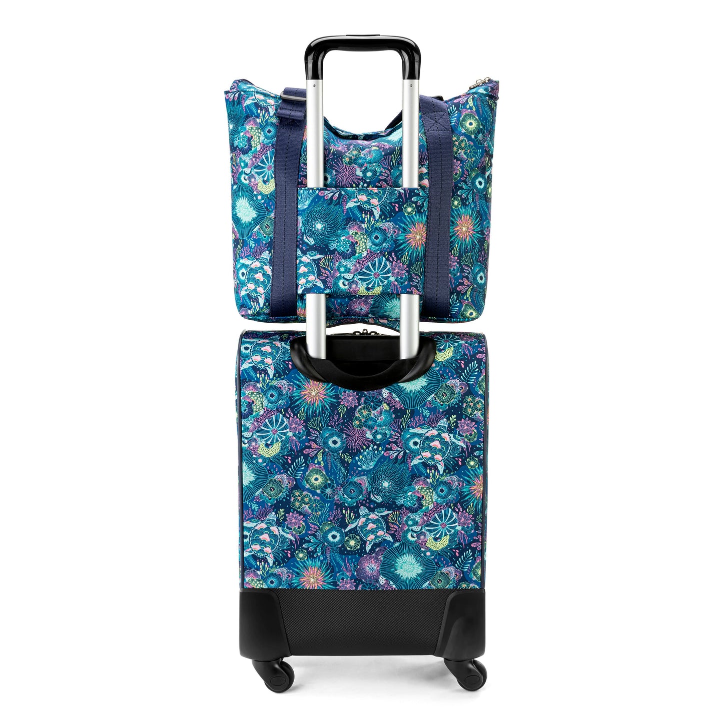 On The Go 21" Spinner Luggage Bundle - EcoTwill - Royal Blue Seascape