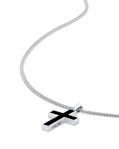 Stone Cross Pendant - Sterling Silver Set