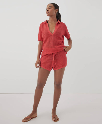 Pact Women's Beachside Linen Crochet Short: French Navy