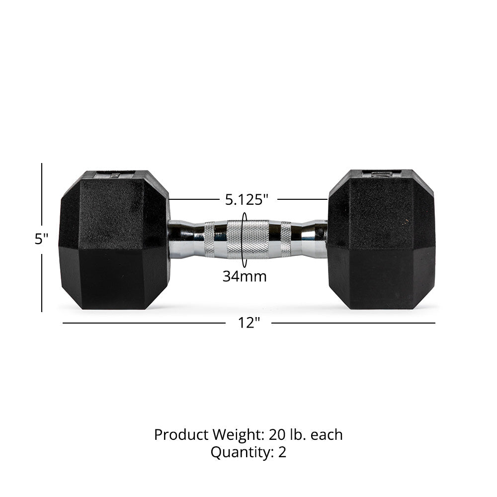 20 LB Rubber Hex Dumbbells