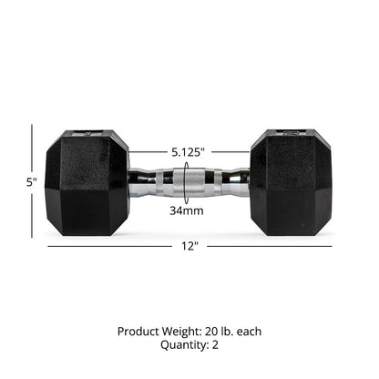 20 LB Rubber Hex Dumbbells