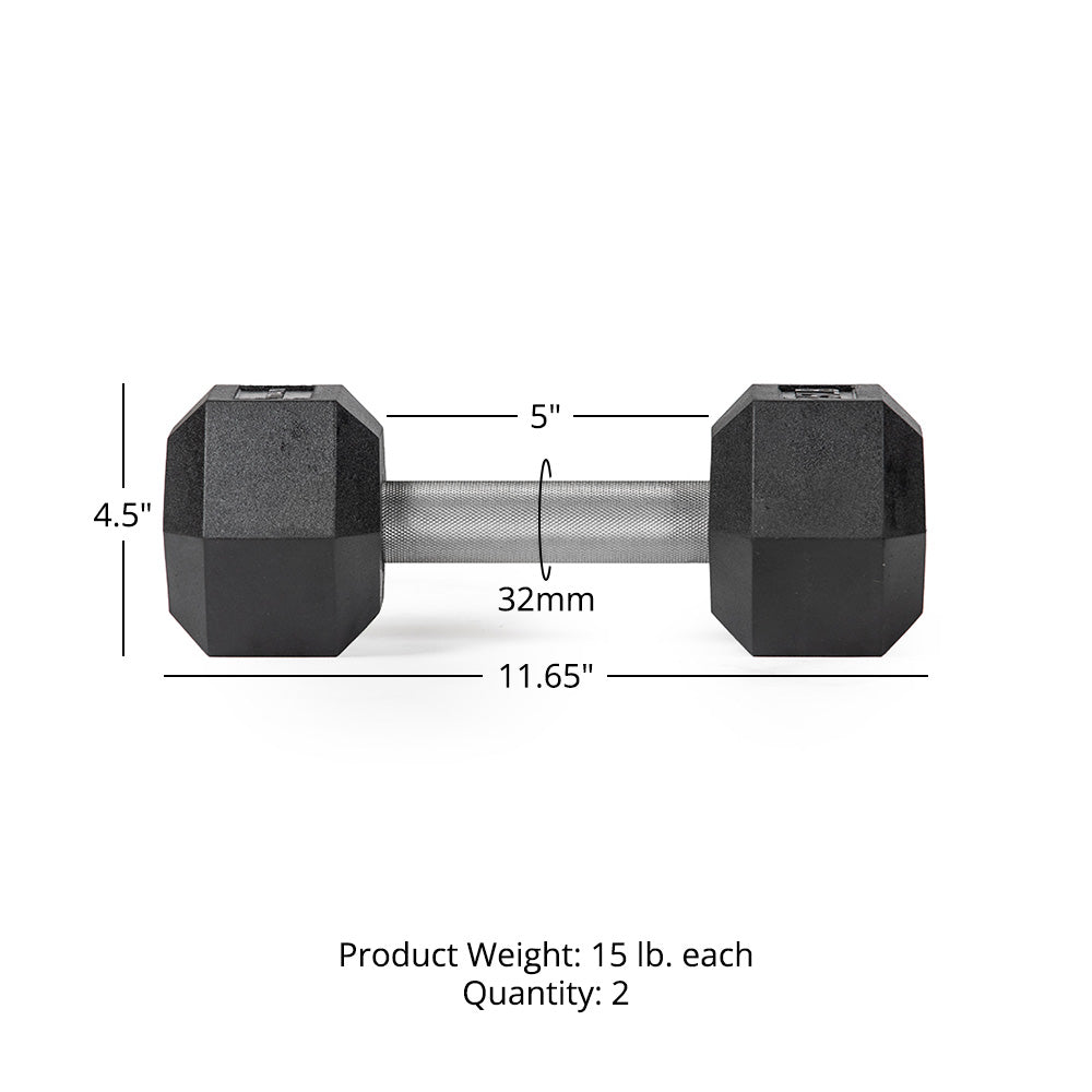 15 LB Straight Stainless Steel Hex Dumbbells