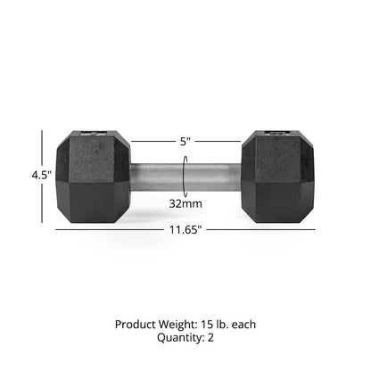 15 LB Straight Stainless Steel Hex Dumbbells