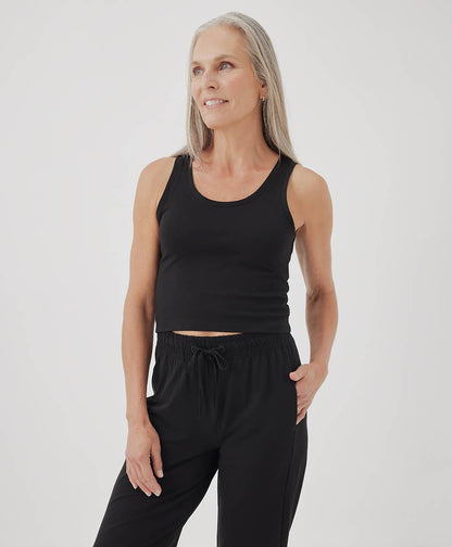 Pact Women’s Cool Stretch Cropped Lounge Tank: Black