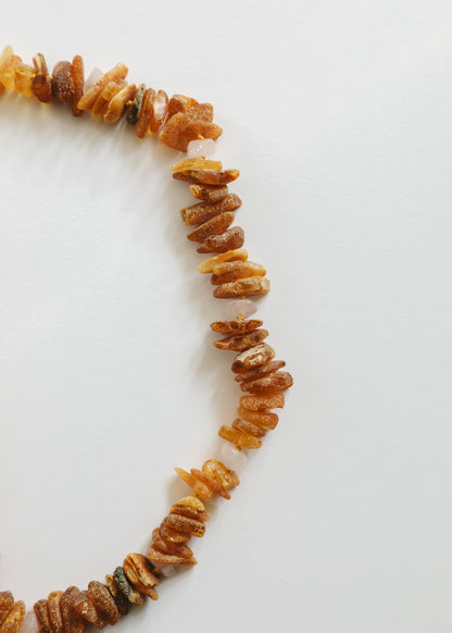 Pet Necklace: Raw Baltic Amber + Raw Rose Quartz