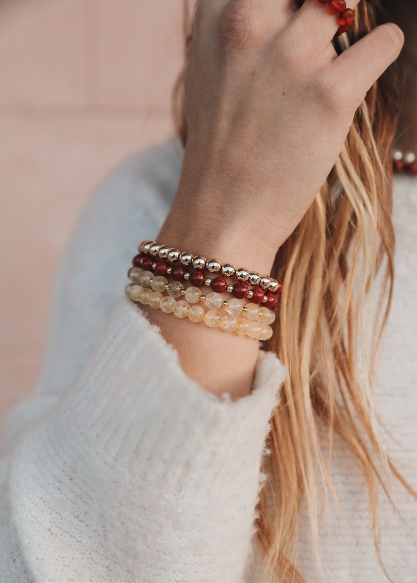 Citrine Gemstone + 14K Gold Filled Beaded Stretch Bracelet