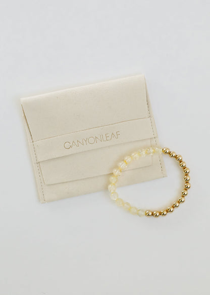 Citrine Gemstone + 14K Gold Filled Beaded Stretch Bracelet