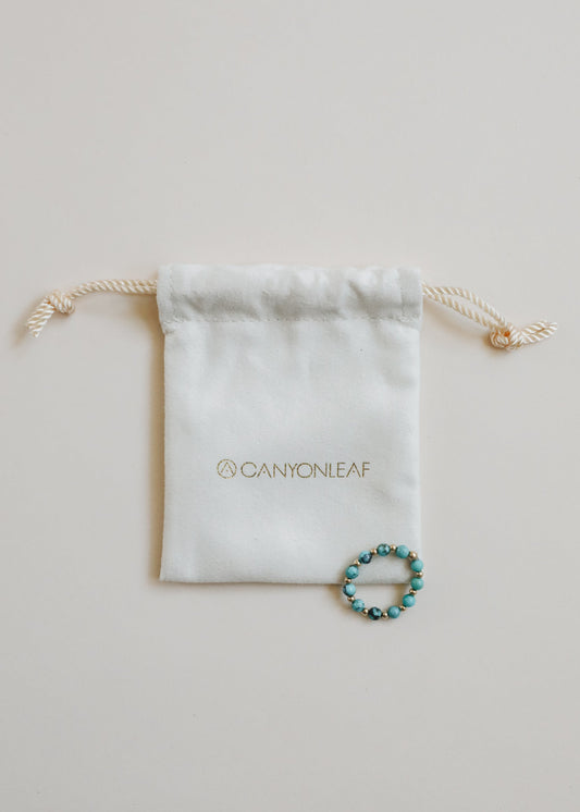 Natural Turquoise + 14k Gold Filled Sun || Stretch Ring