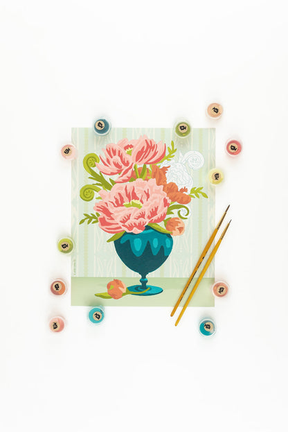 Peonies in Vase (wallpaper background) | 8x10 paint-by-number kit