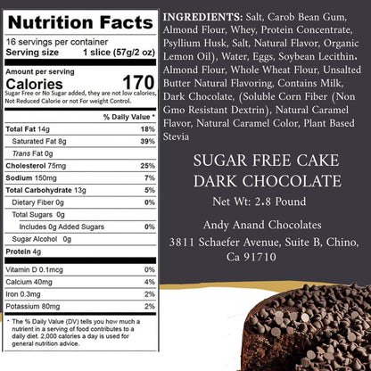 Andy Anand Sugar-Free Gluten-Free Chocolate Chip Cake, 2.8 lb – Dark Chocolate Chips, Keto & Diabetic-Friendly, No Preservatives Gift Box
