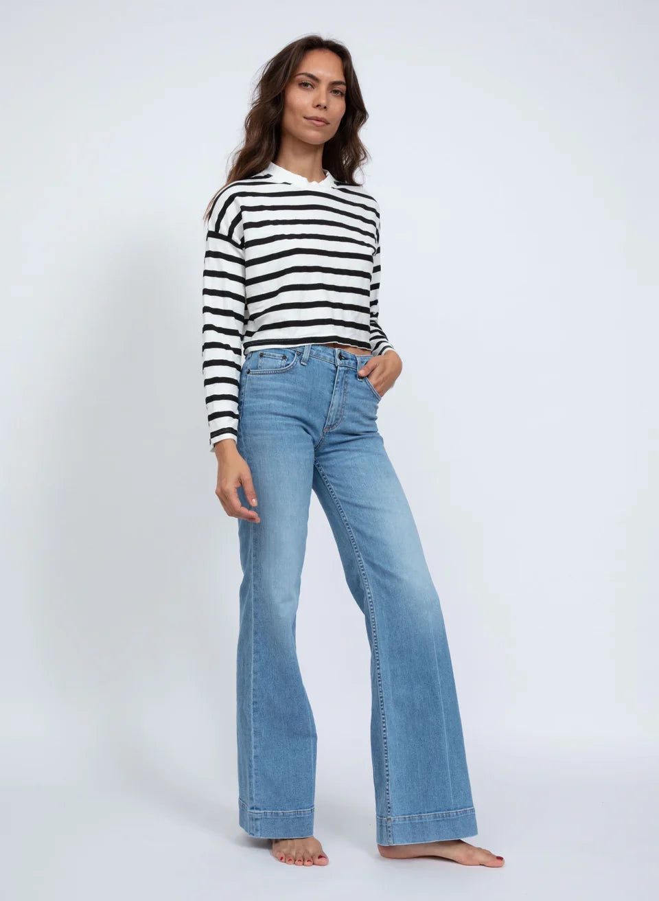 ASKK NY Cropped Long Sleeve Stripped Tee