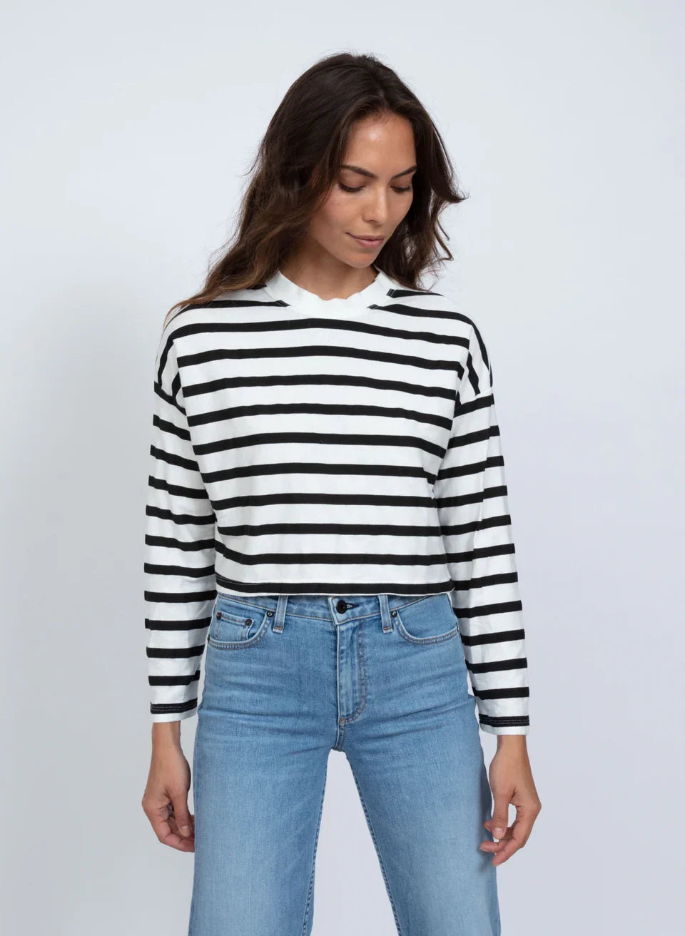 ASKK NY Cropped Long Sleeve Stripped Tee