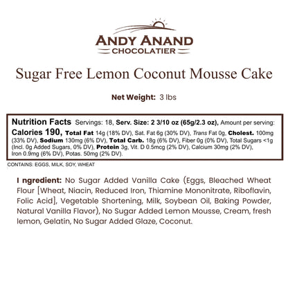 Andy Anand Sugar-Free Lemon Coconut Cheesecake, 9-Inch, 2.9 lb – Keto, Bright Citrus & Toasted Coconut, Diabetic-Friendly Birthday Gift