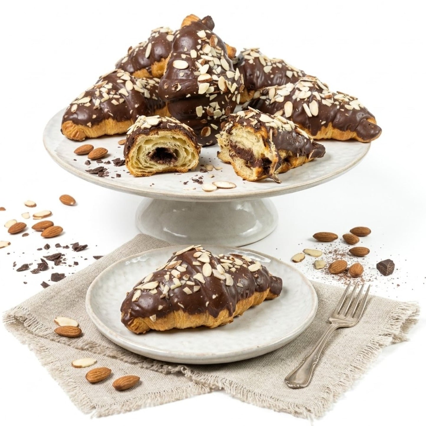 Andy Anand Dark Chocolate Almond Croissant Cake, 10 pc, 2 lb – Hand-Baked, Buttery Flaky Pastry, Toasted Almonds, Gourmet Birthday Gift Box