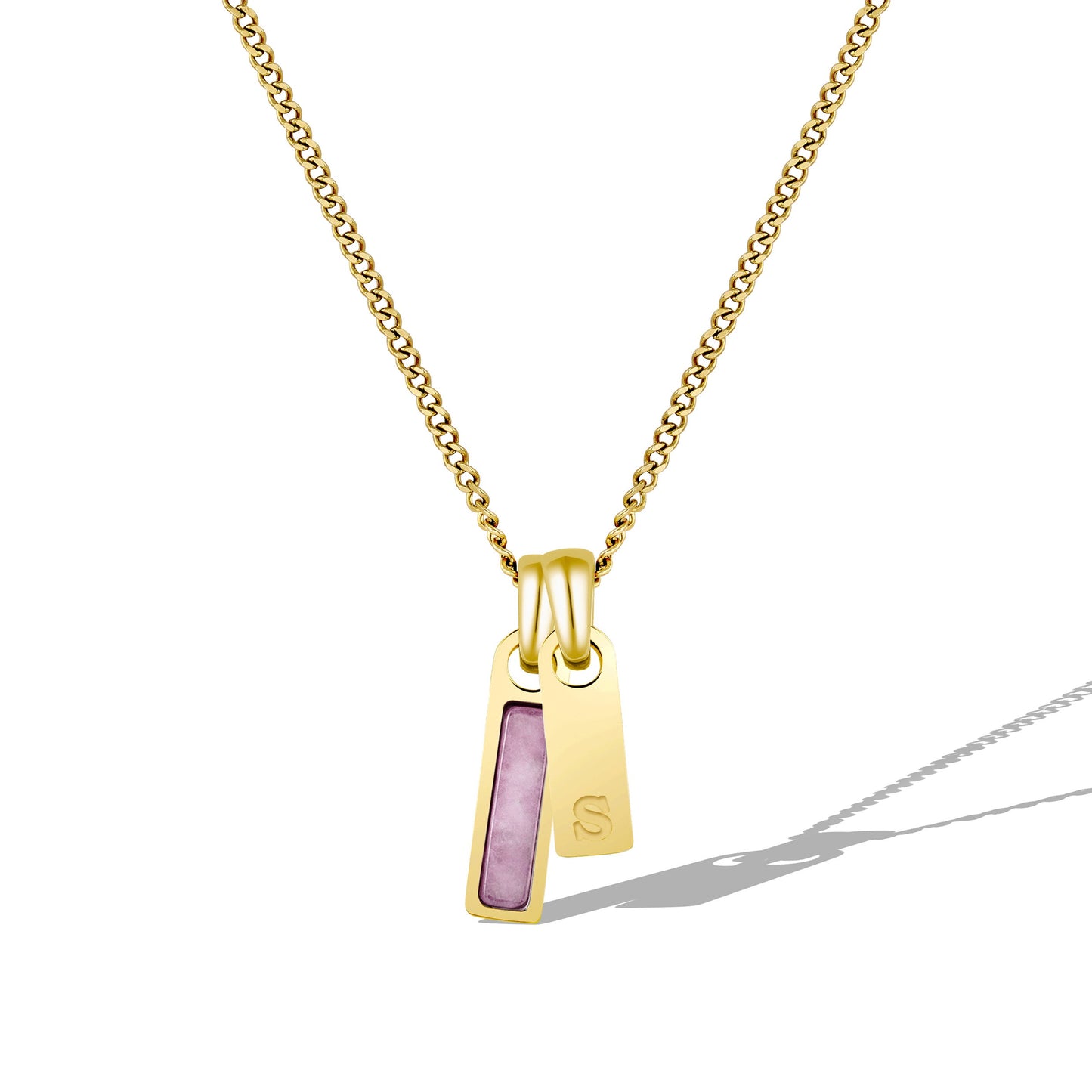 Birthstone & Initial Tag Necklace - Gold