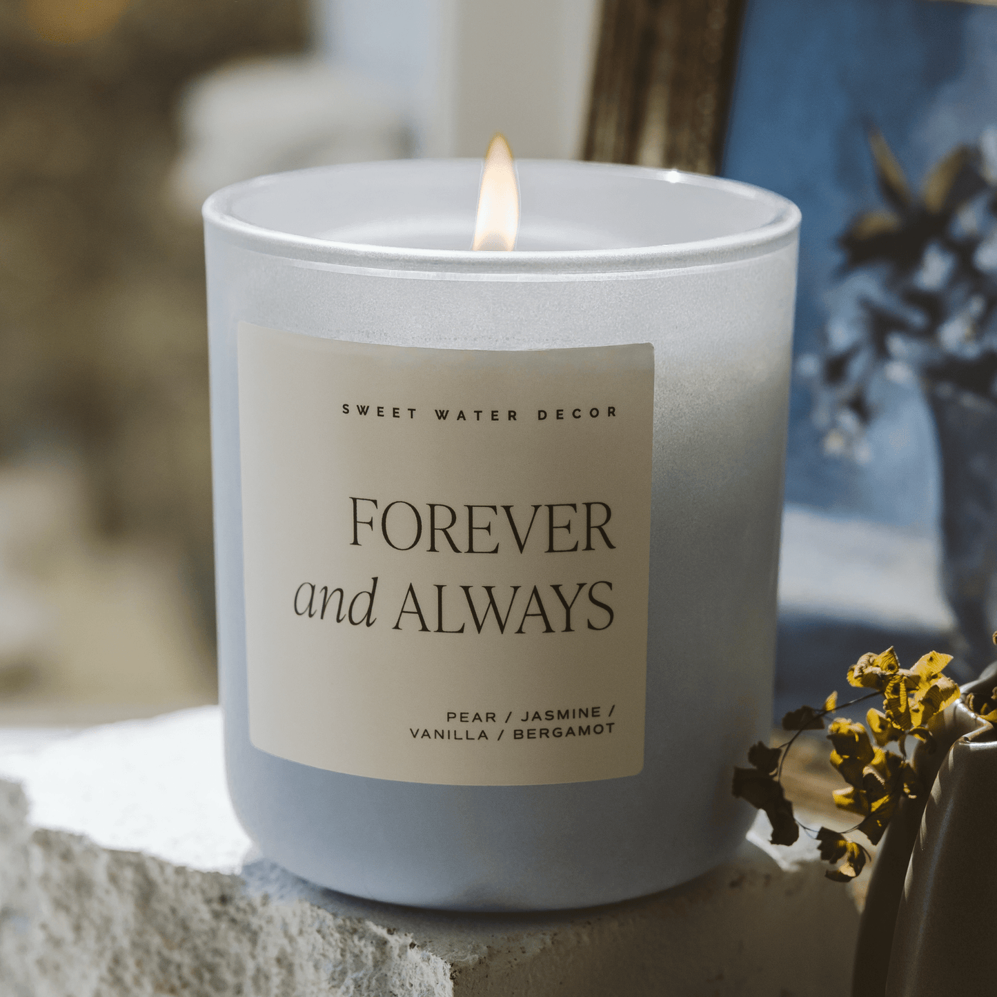 Forever and Always Soy Candle - Blue Matte Jar - 15 oz (Cashmere and Vanilla)