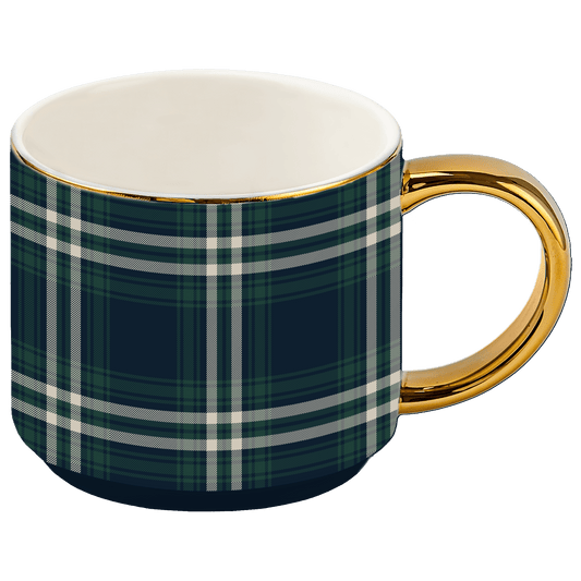 Navy Plaid 14 oz Gold Handle Coffee Mug