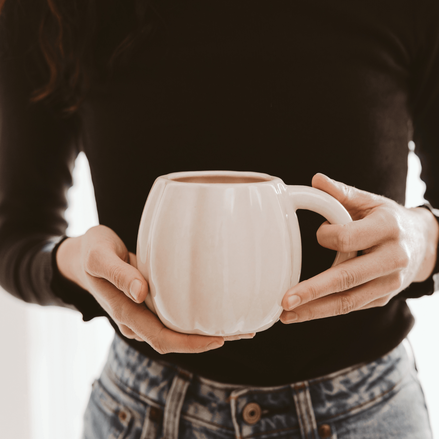 Cream Pumpkin 19 oz Figural Coffee Mug