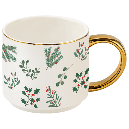 Holiday Greenery 14 oz Gold Handle Coffee Mug