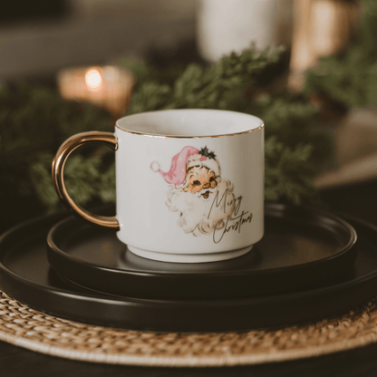 Vintage Santa 14 oz Gold Handle Coffee Mug