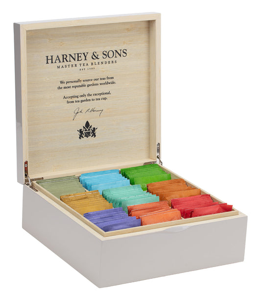 Taupe Wooden Heirloom Tea Chest Featuring Nine Teas – Teabags