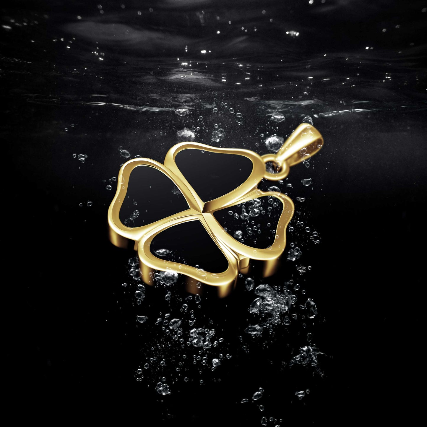 Clover Pendant - 14K Gold Onyx