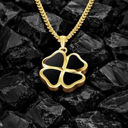 Clover Pendant - 14K Gold Onyx