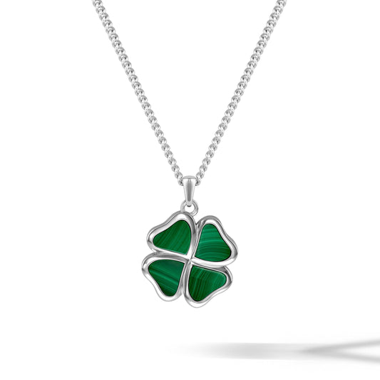 Clover Pendant - Silver Malachite
