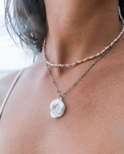 Keshi Pearl Medallion Necklace