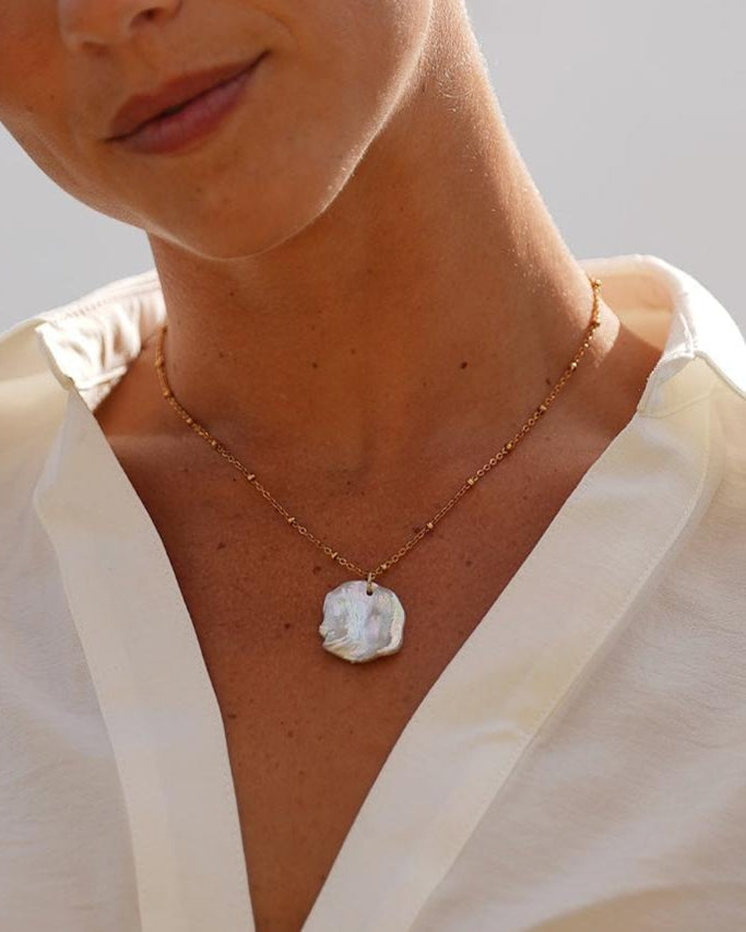 Keshi Pearl Medallion Necklace