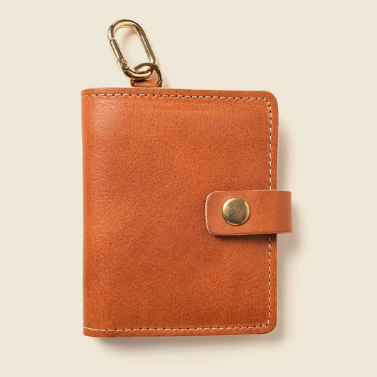 Leather Bifold Wallet with Snap & Key Ring - Natural