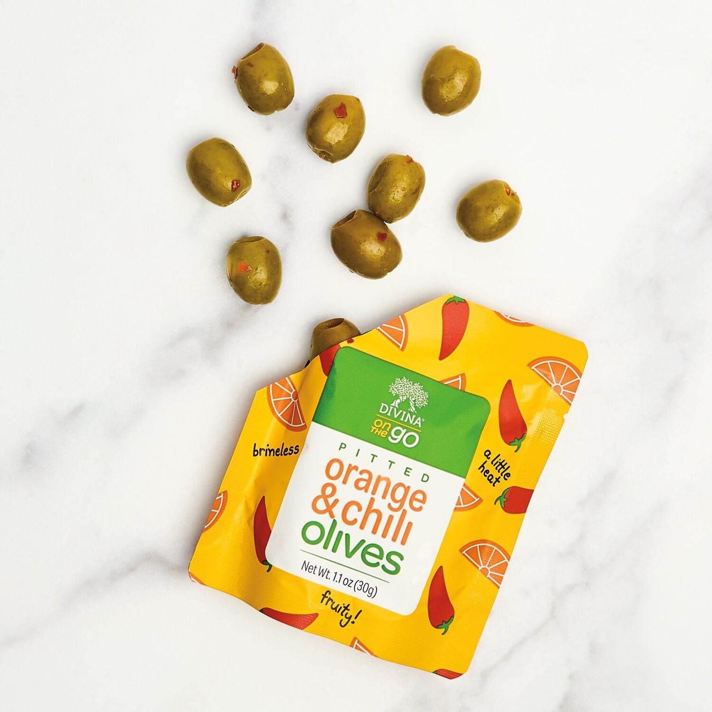 On the Go Pitted Orange & Chili Olives (10 Snack Packs)