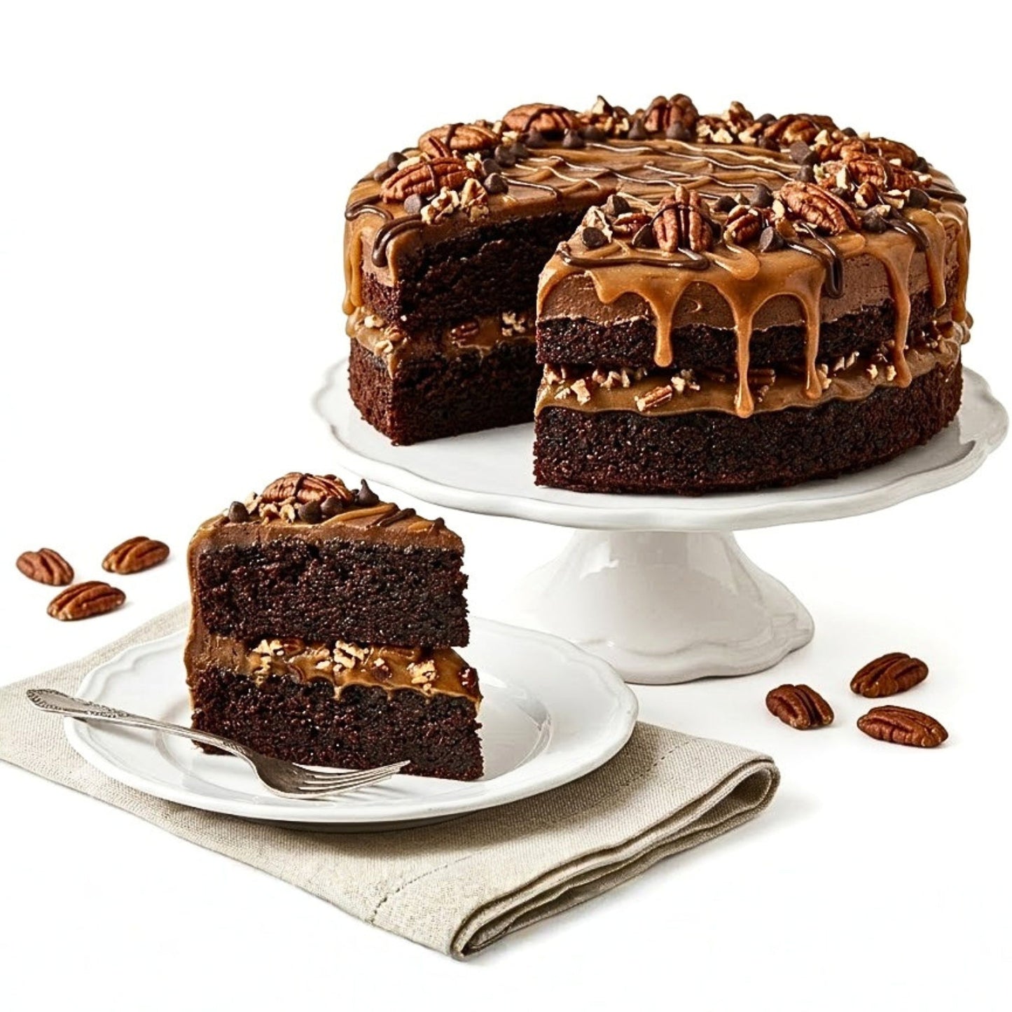 Andy Anand SUGAR-FREE TURTLE PECAN CAKE  RICH CHOCOLATE, DECADENT CARAMEL &amp; TOASTED PECANS, ZERO ADDED SUGAR, 2.8 LBS: Layers of moist dark chocolate cake, buttery caramel filling, and premium roasted pecans.