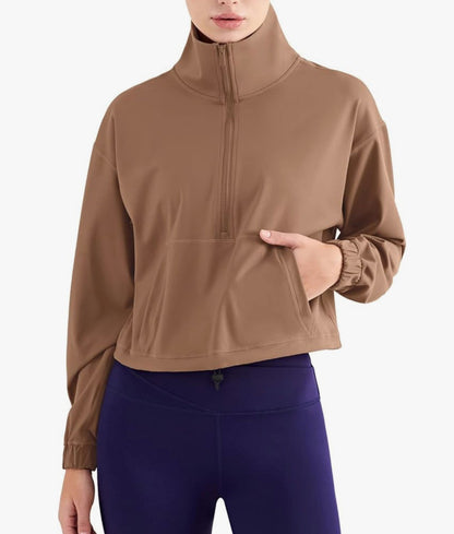 Women's Athletic Running/Yoga Cropped Jacket, 1/2 zip
