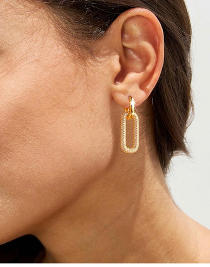 Paperclip Gold Dangle Link Hoop Earrings