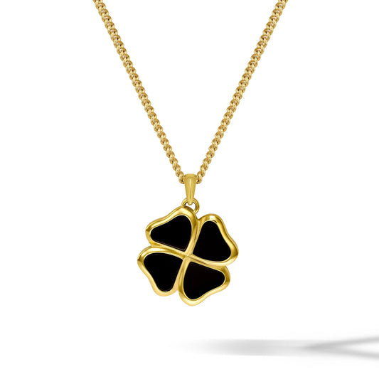 Clover Pendant - 14K Gold Onyx