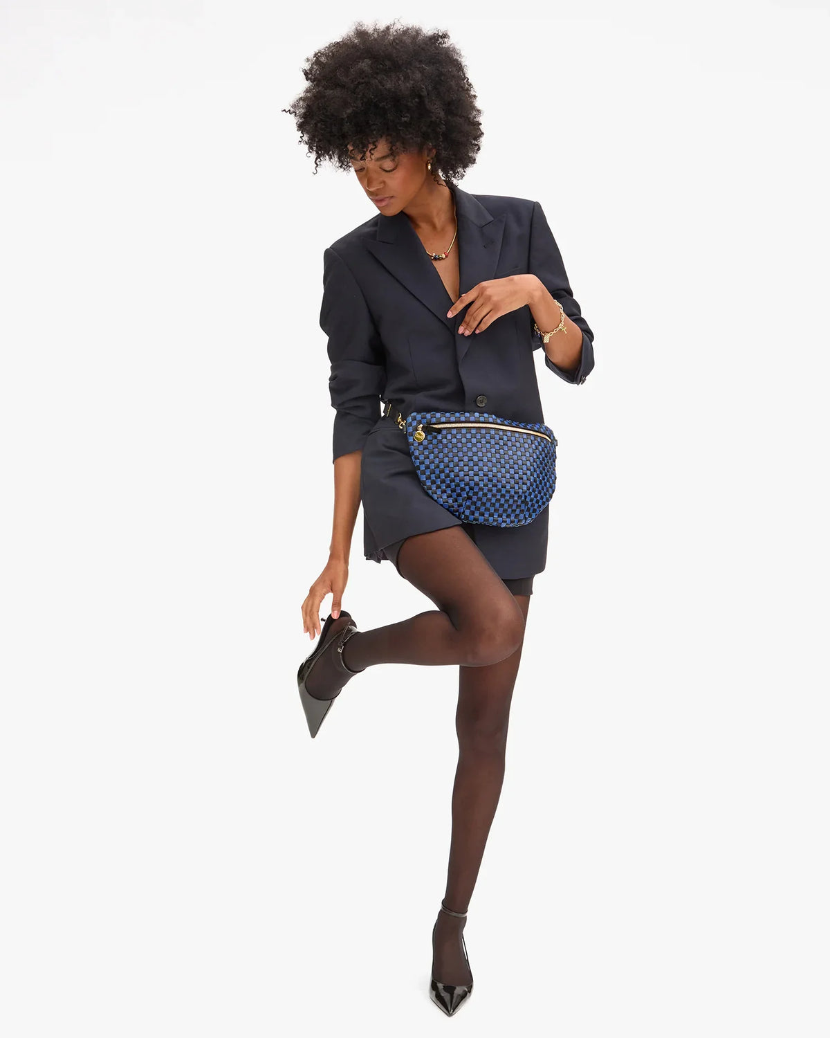 Clare V Grande Fanny Woven Checker