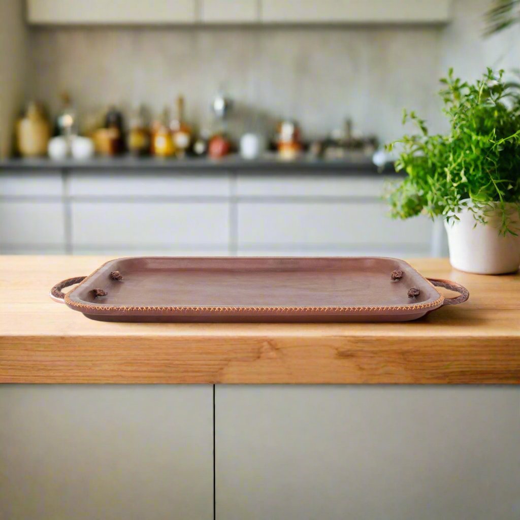 Hermana | 16” Serving Tray with Embroidered Handles