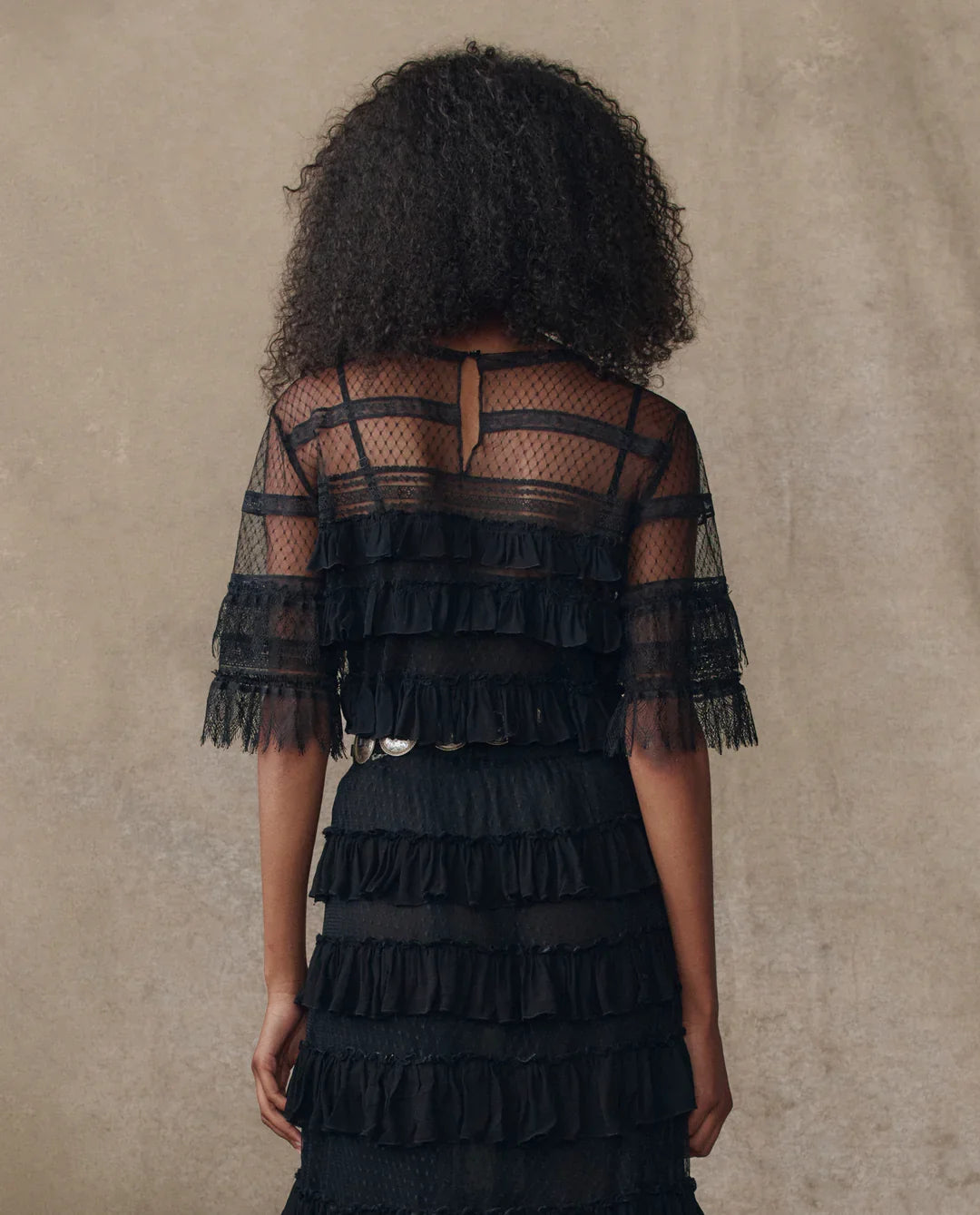The Great. The Winter Mesh Flounce Top