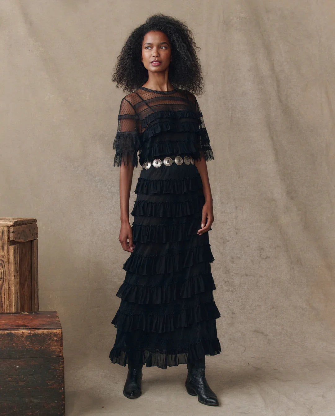 The Great. The Winter Mesh Flounce Top