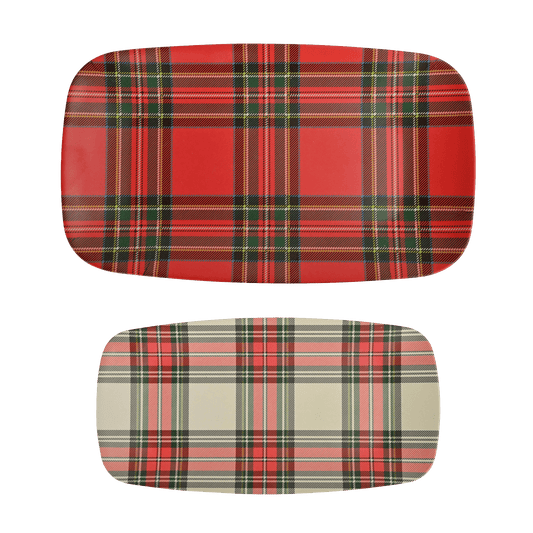 Red and White Plaid Stacking Melamine Tray - set of 2