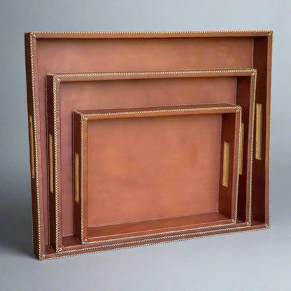 Chica | 15" Cedar Wood + Leather Ottoman Tray