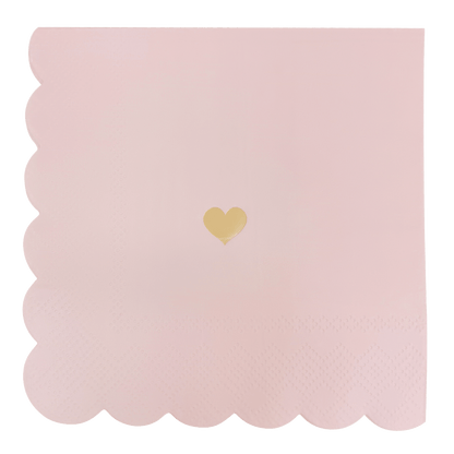 Pink with Gold Heart Cocktail Napkins