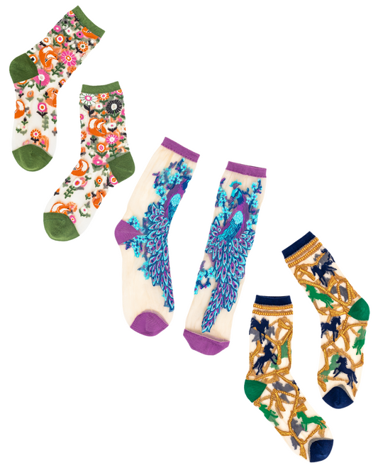 Animal Lovers Sheer Socks Bundle 1 🦊 🦚 🐴