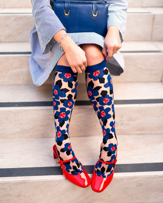 Bold Blue Sheer Knee High Sock