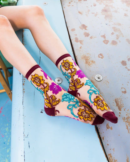 Gem Garden Sheer Crew Sock
