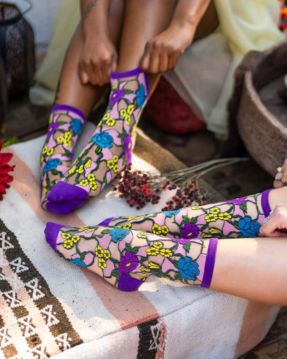 Stain Glass Floral Sheer Crew Sock