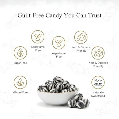 Andy Anand Sugar-Free Black Bulls Eyes Mint Hard Candy, 25 pc – Classic British Sweet, Keto & Diabetic-Friendly Gourmet Snack Gift Box